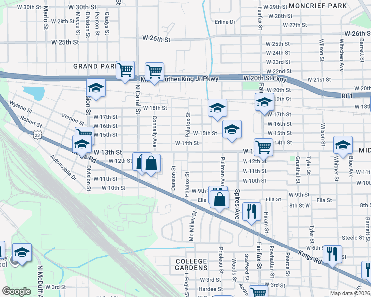 map of restaurants, bars, coffee shops, grocery stores, and more near 2048 West 13th Street in Jacksonville