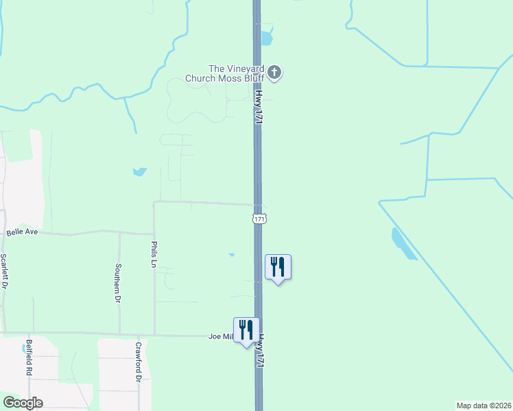 map of restaurants, bars, coffee shops, grocery stores, and more near U.S. 171 in Lake Charles