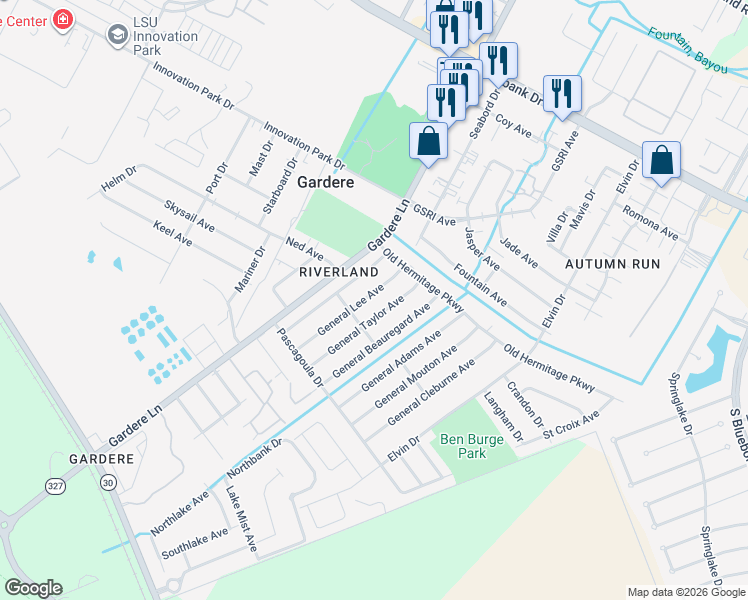 map of restaurants, bars, coffee shops, grocery stores, and more near 2011 General Taylor Avenue in Baton Rouge