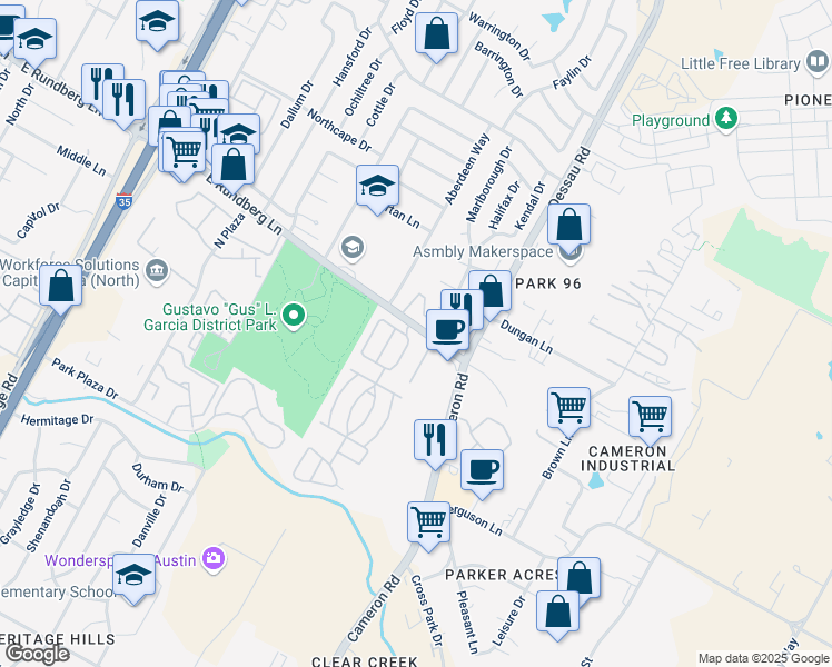 map of restaurants, bars, coffee shops, grocery stores, and more near 1401 East Rundberg Lane in Austin