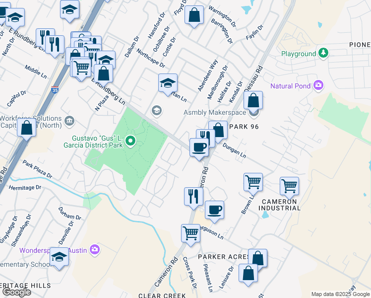 map of restaurants, bars, coffee shops, grocery stores, and more near 1401 East Rundberg Lane in Austin