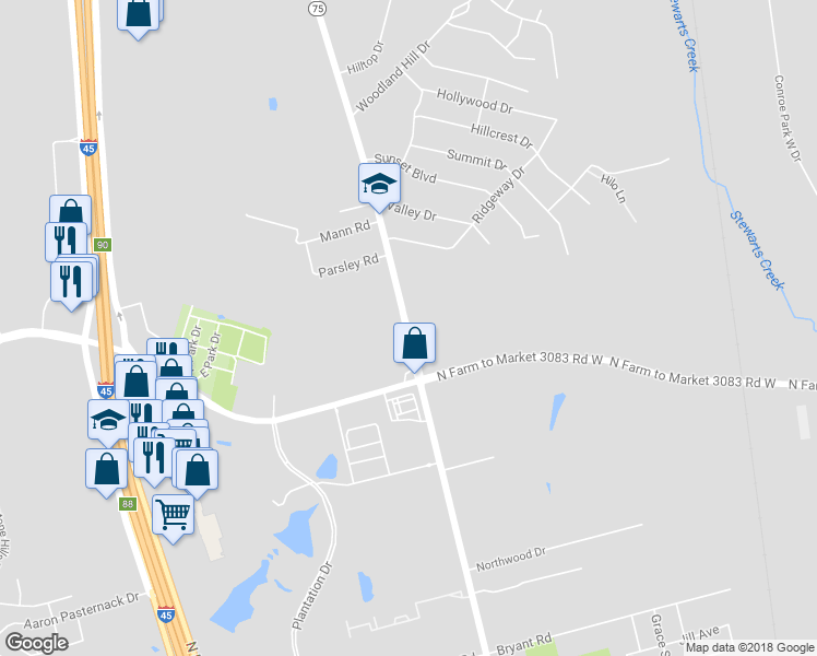 map of restaurants, bars, coffee shops, grocery stores, and more near 3118 North Frazier Street in Conroe