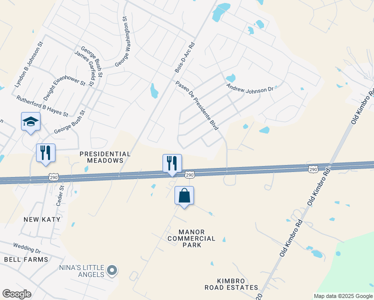 map of restaurants, bars, coffee shops, grocery stores, and more near 13217 Nelson Houser Street in Manor