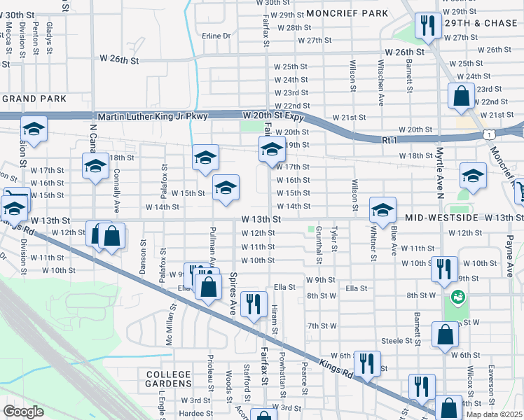 map of restaurants, bars, coffee shops, grocery stores, and more near 1832 West 14th Street in Jacksonville