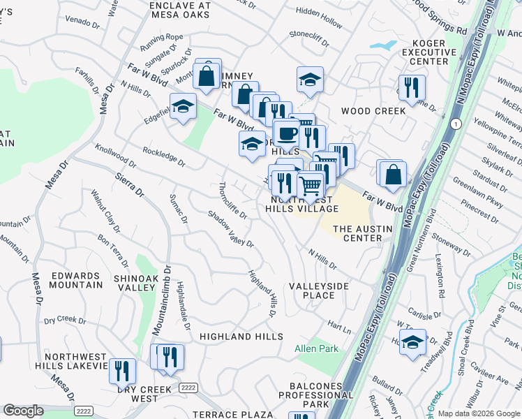 map of restaurants, bars, coffee shops, grocery stores, and more near 6904 Old Quarry Lane in Austin
