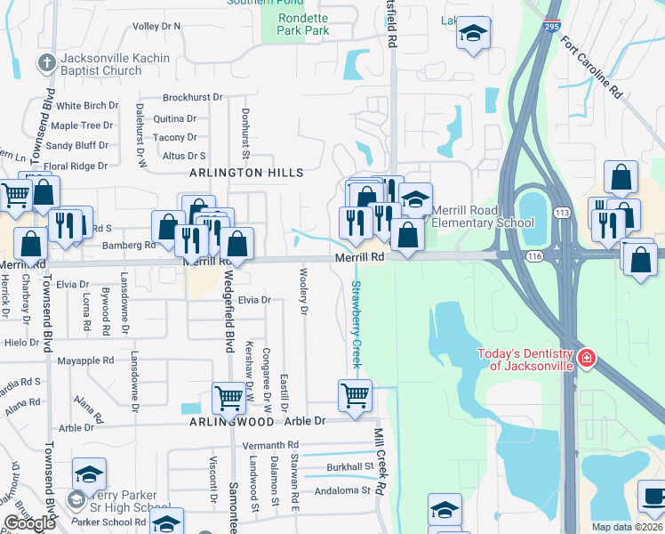 map of restaurants, bars, coffee shops, grocery stores, and more near 7925 7925-4 Hartsfield Ap in Jacksonville