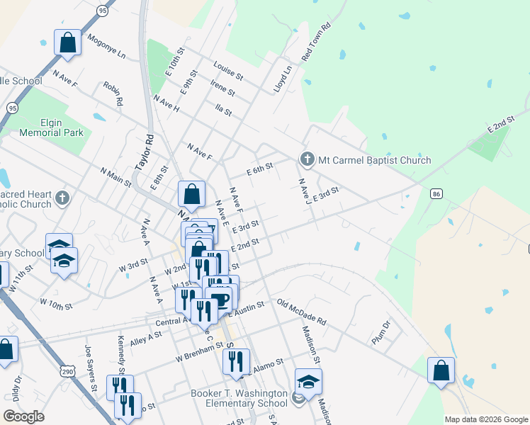 map of restaurants, bars, coffee shops, grocery stores, and more near 404 North Avenue G in Elgin