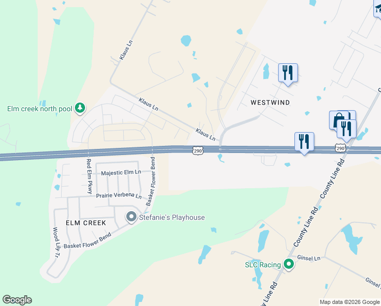 map of restaurants, bars, coffee shops, grocery stores, and more near 18401 U.S. 290 in Elgin