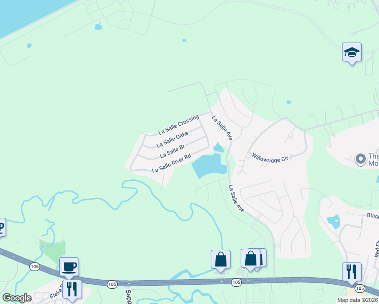 map of restaurants, bars, coffee shops, grocery stores, and more near 12045 La Salle Branch in Conroe
