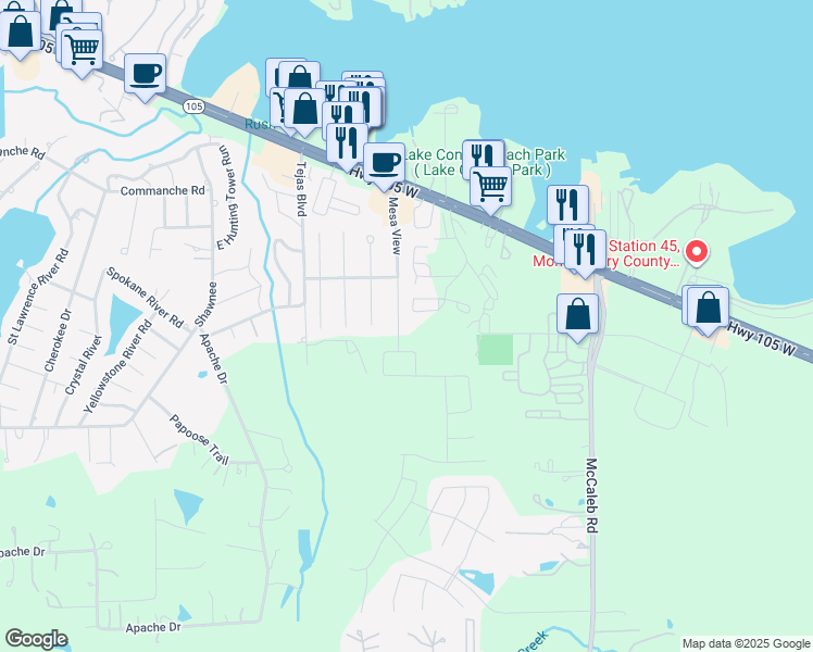 map of restaurants, bars, coffee shops, grocery stores, and more near 281 Mesa View in Montgomery