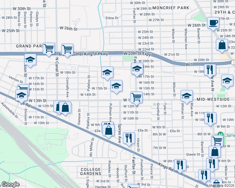 map of restaurants, bars, coffee shops, grocery stores, and more near 1925 West 13th Street in Jacksonville