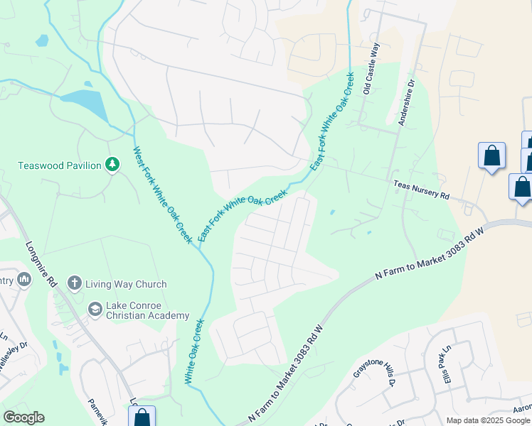 map of restaurants, bars, coffee shops, grocery stores, and more near 2920 Karin Crest Lane in Conroe