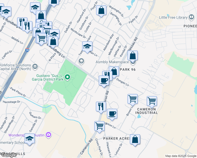 map of restaurants, bars, coffee shops, grocery stores, and more near 1400 East Rundberg Lane in Austin