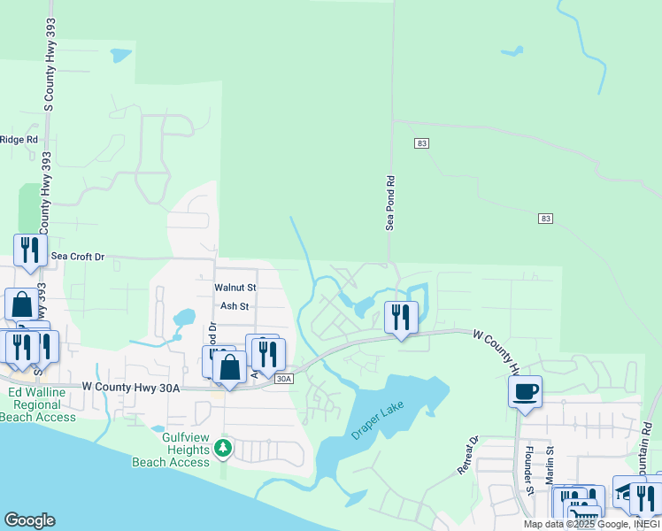 map of restaurants, bars, coffee shops, grocery stores, and more near 4 Nickajack North in Santa Rosa Beach