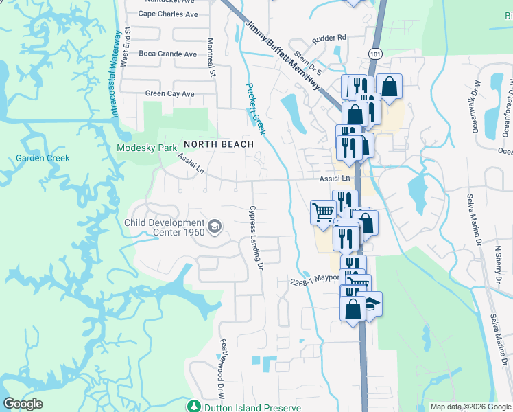map of restaurants, bars, coffee shops, grocery stores, and more near 1042 Cypress Landing Court in Jacksonville
