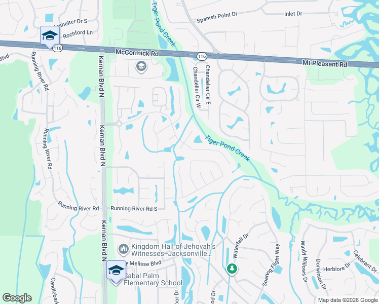 map of restaurants, bars, coffee shops, grocery stores, and more near 1693 Hidden Forest Lane in Jacksonville