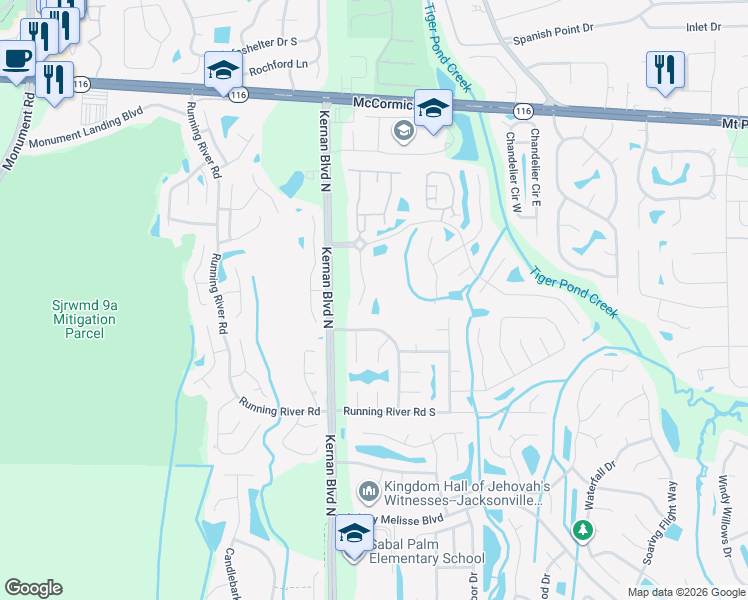 map of restaurants, bars, coffee shops, grocery stores, and more near 1625 Hammock Grove Lane in Jacksonville