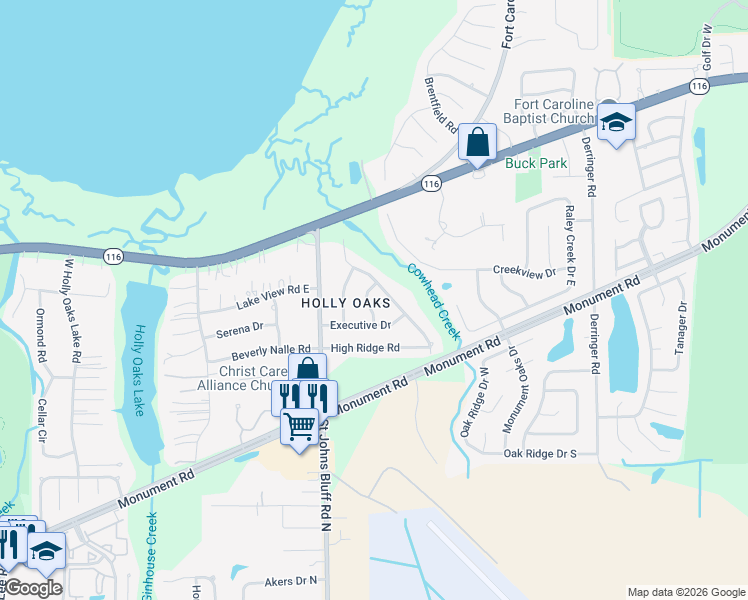 map of restaurants, bars, coffee shops, grocery stores, and more near 1846 Raley Road in Jacksonville