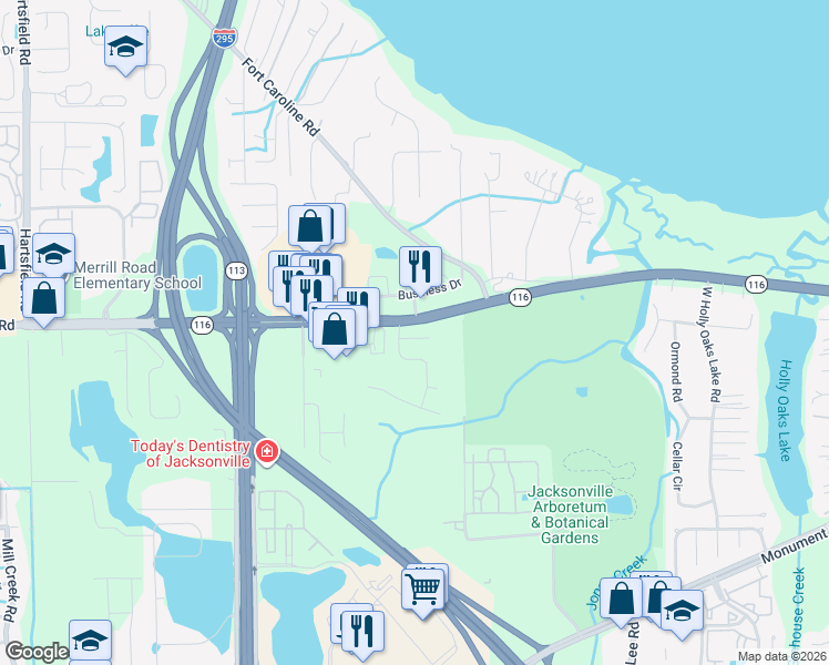 map of restaurants, bars, coffee shops, grocery stores, and more near 9251 Topohill Court in Jacksonville