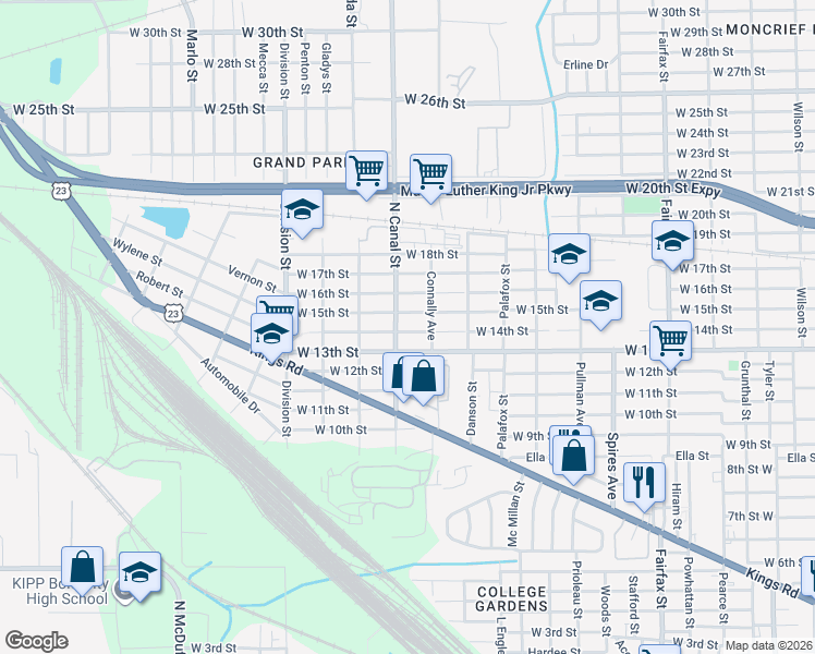 map of restaurants, bars, coffee shops, grocery stores, and more near 2152 West 15th Street in Jacksonville
