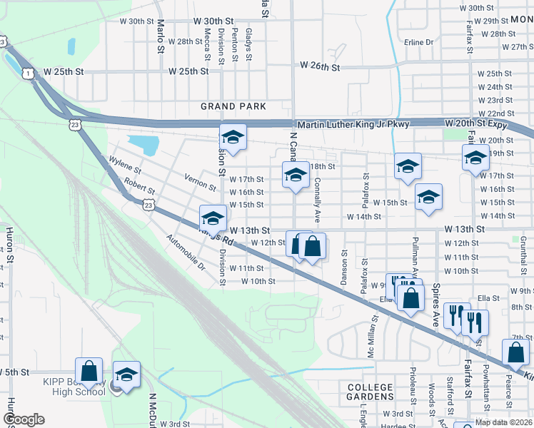 map of restaurants, bars, coffee shops, grocery stores, and more near 2260 West 15th Street in Jacksonville