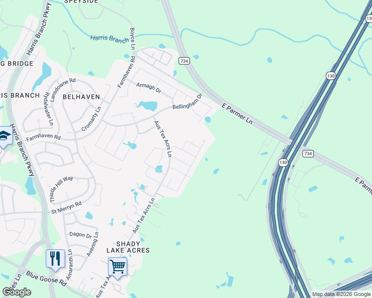 map of restaurants, bars, coffee shops, grocery stores, and more near 11928 Gilleland Lane in Austin