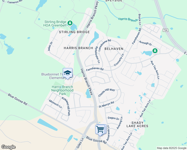 map of restaurants, bars, coffee shops, grocery stores, and more near 6517 Carisbrooke Lane in Austin