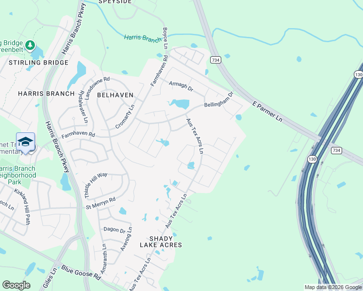 map of restaurants, bars, coffee shops, grocery stores, and more near 11808 Offaly Drive in Austin