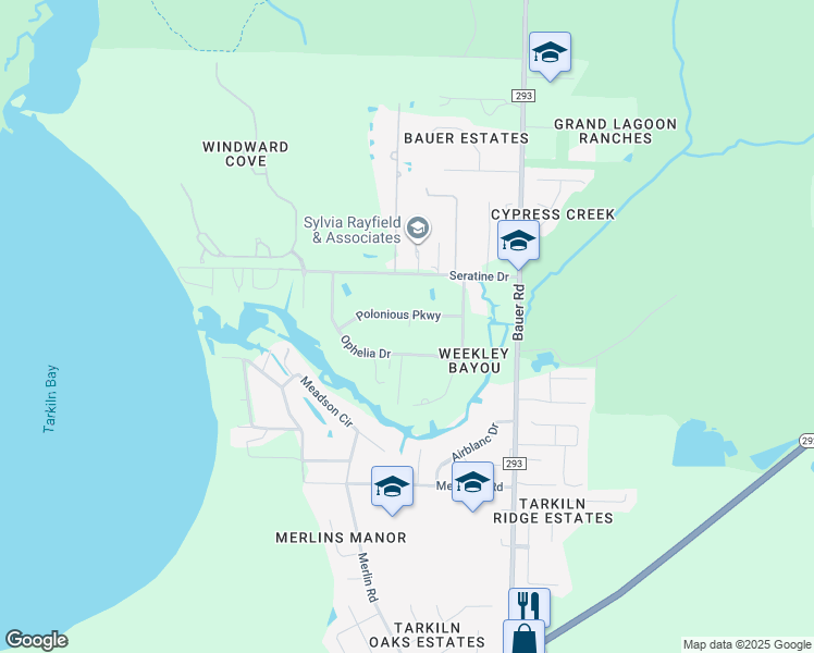 map of restaurants, bars, coffee shops, grocery stores, and more near 12533 Polonious Parkway in Pensacola