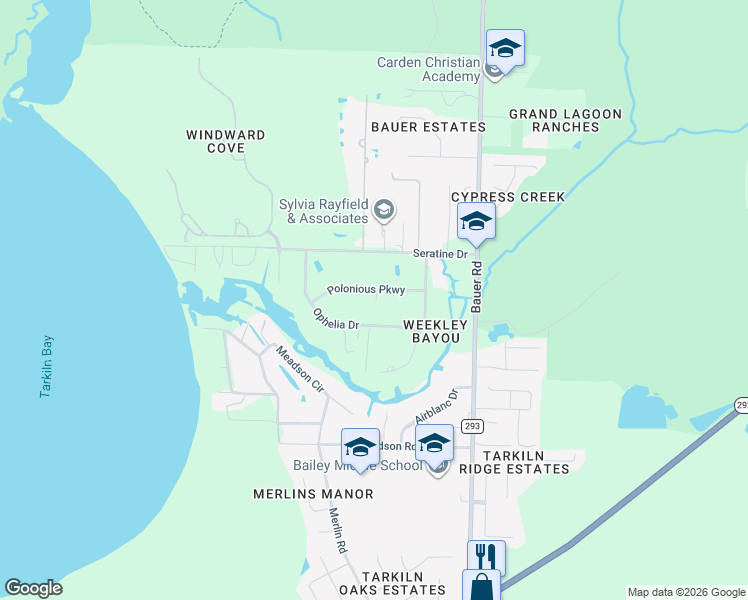 map of restaurants, bars, coffee shops, grocery stores, and more near 12533 Polonious Parkway in Pensacola