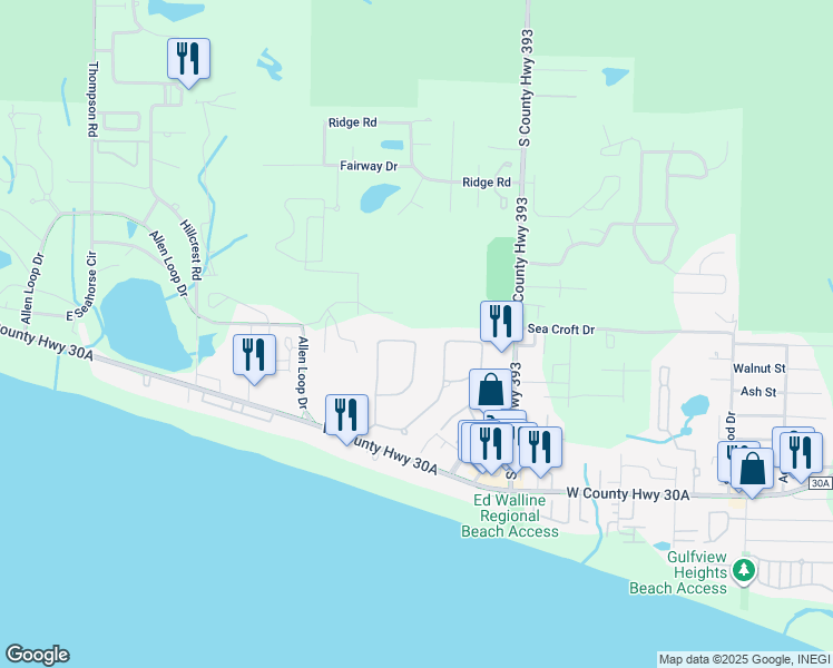 map of restaurants, bars, coffee shops, grocery stores, and more near 269 Emerald Ridge in Santa Rosa Beach