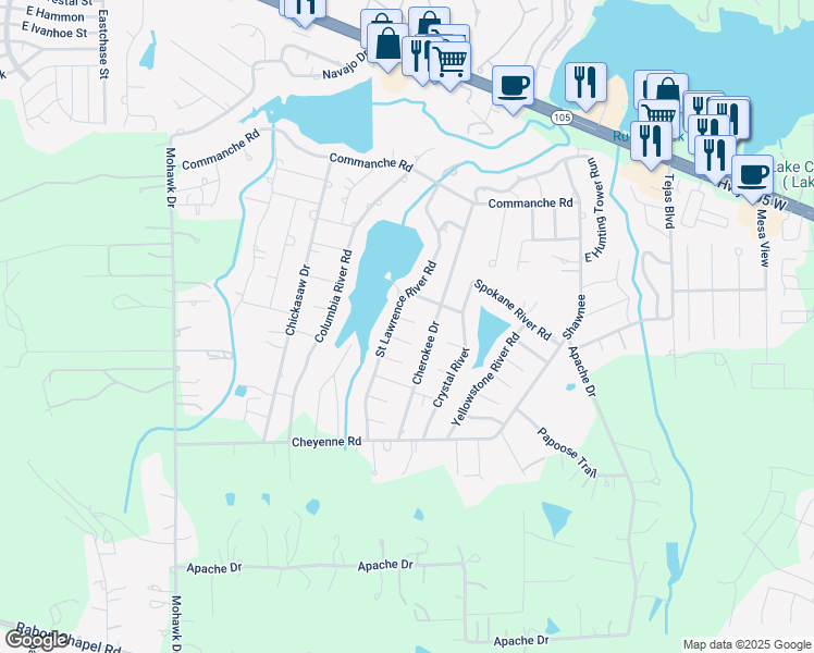 map of restaurants, bars, coffee shops, grocery stores, and more near 704 Natchez River Circle in Montgomery