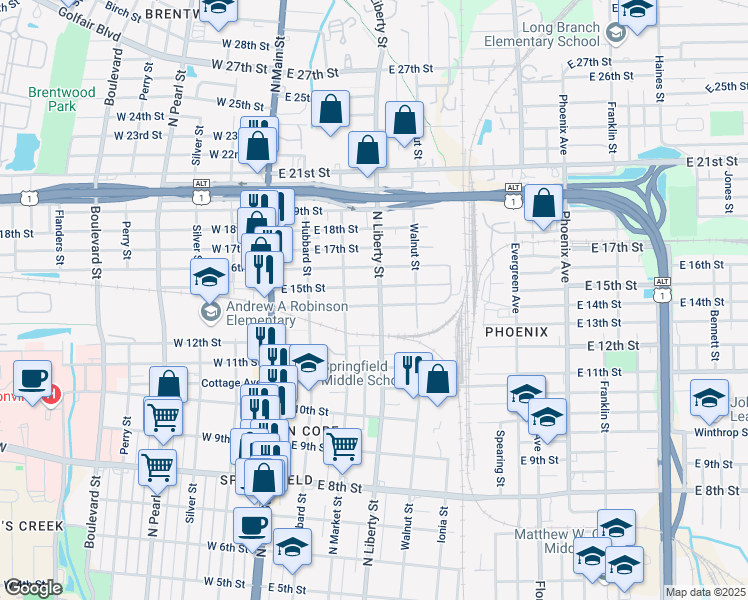 map of restaurants, bars, coffee shops, grocery stores, and more near 2406 North Liberty Street in Jacksonville