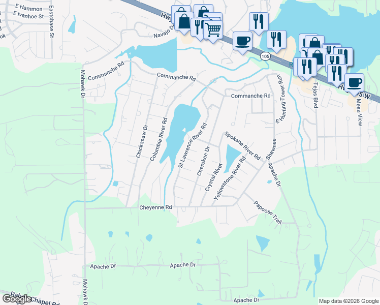 map of restaurants, bars, coffee shops, grocery stores, and more near 702 Natchez River Circle in Montgomery