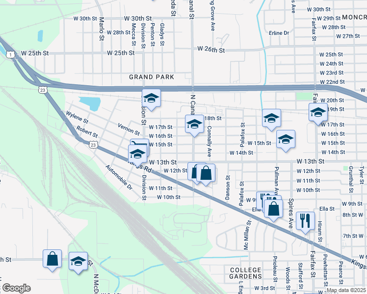 map of restaurants, bars, coffee shops, grocery stores, and more near 2222 West 15th Street in Jacksonville