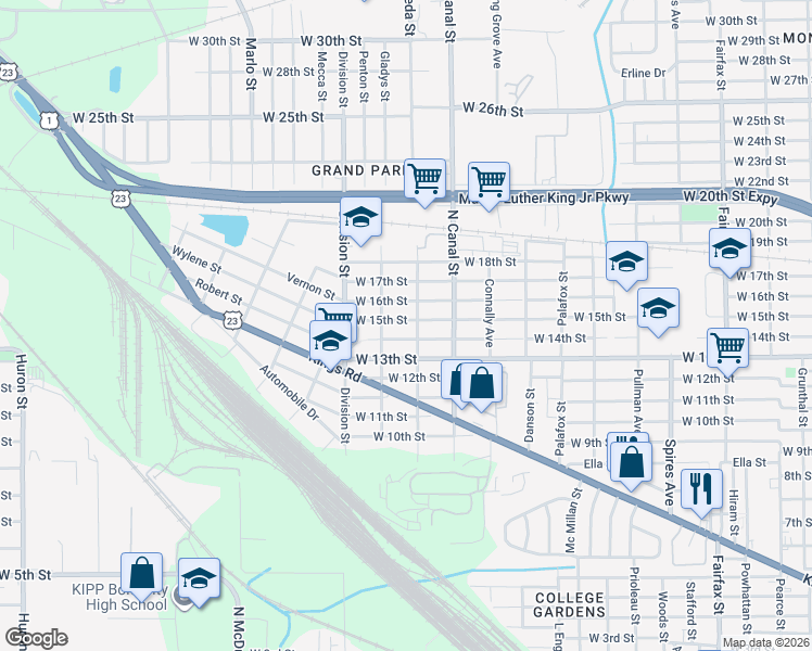 map of restaurants, bars, coffee shops, grocery stores, and more near 2260 West 15th Street in Jacksonville