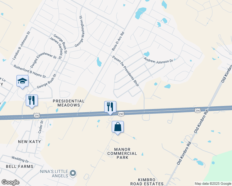 map of restaurants, bars, coffee shops, grocery stores, and more near 13217 Nelson Houser Street in Manor
