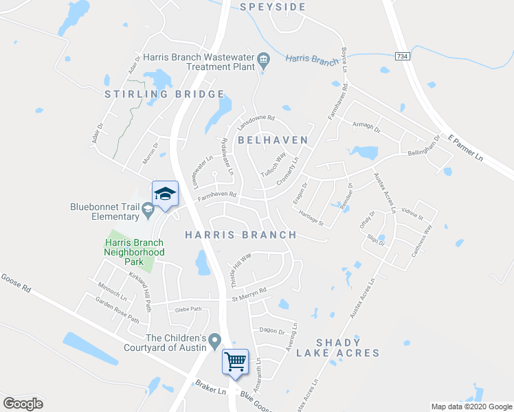map of restaurants, bars, coffee shops, grocery stores, and more near 6801 William Wallace Way in Austin
