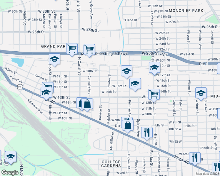 map of restaurants, bars, coffee shops, grocery stores, and more near 2042 West 15th Street in Jacksonville