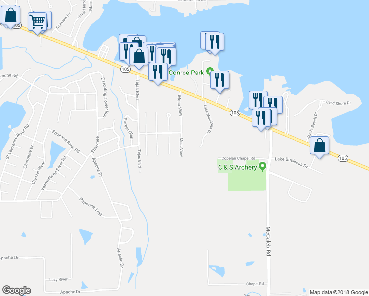 map of restaurants, bars, coffee shops, grocery stores, and more near 281 Mesa View in Montgomery