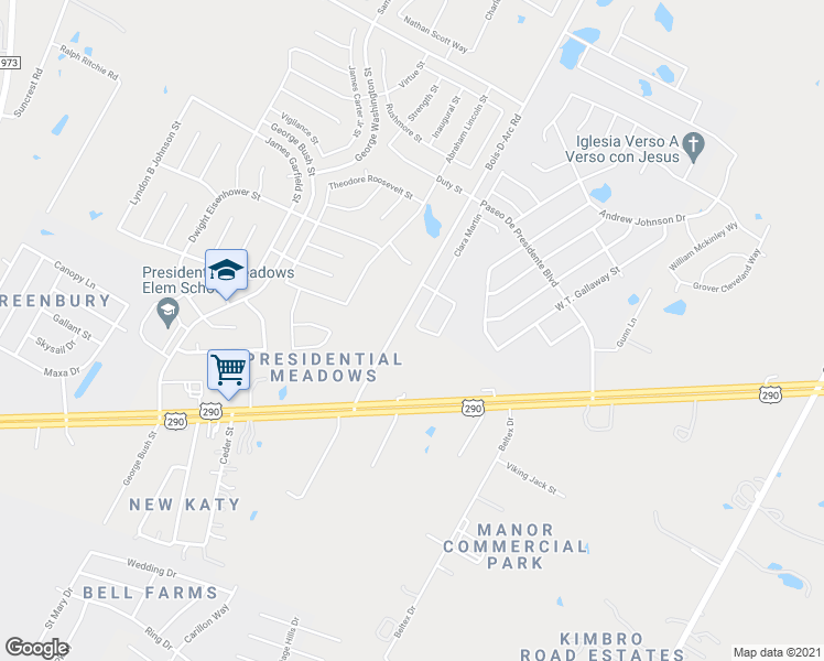 map of restaurants, bars, coffee shops, grocery stores, and more near 19205 Denton Line Road in Manor