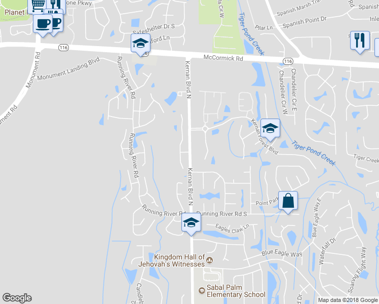 map of restaurants, bars, coffee shops, grocery stores, and more near 16415 Crabapple Cove Drive in Jacksonville