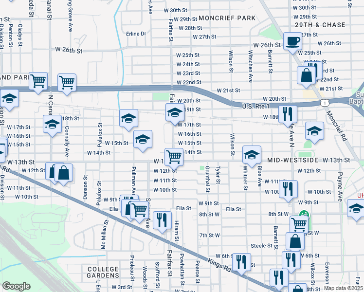 map of restaurants, bars, coffee shops, grocery stores, and more near 1736 West 15th Street in Jacksonville