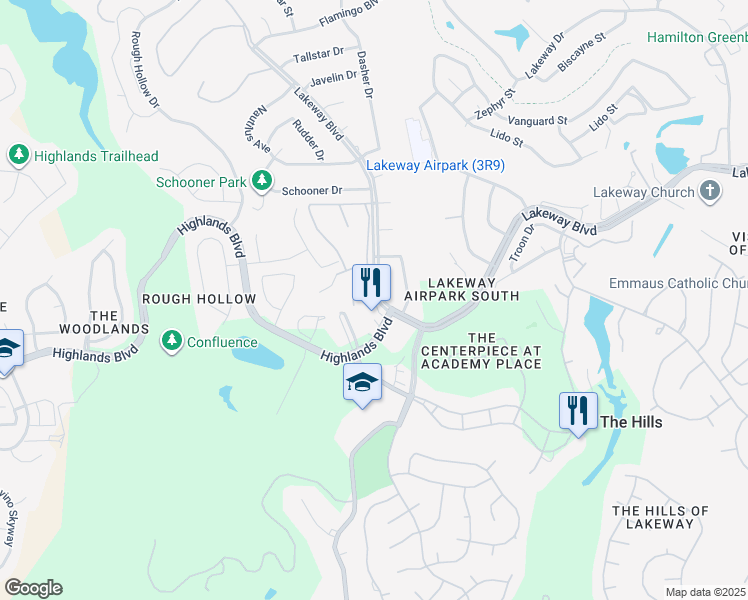 map of restaurants, bars, coffee shops, grocery stores, and more near 191 World of Tennis Square in Lakeway