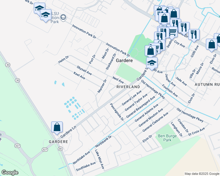 map of restaurants, bars, coffee shops, grocery stores, and more near 2246 Anne Marie Drive in Baton Rouge