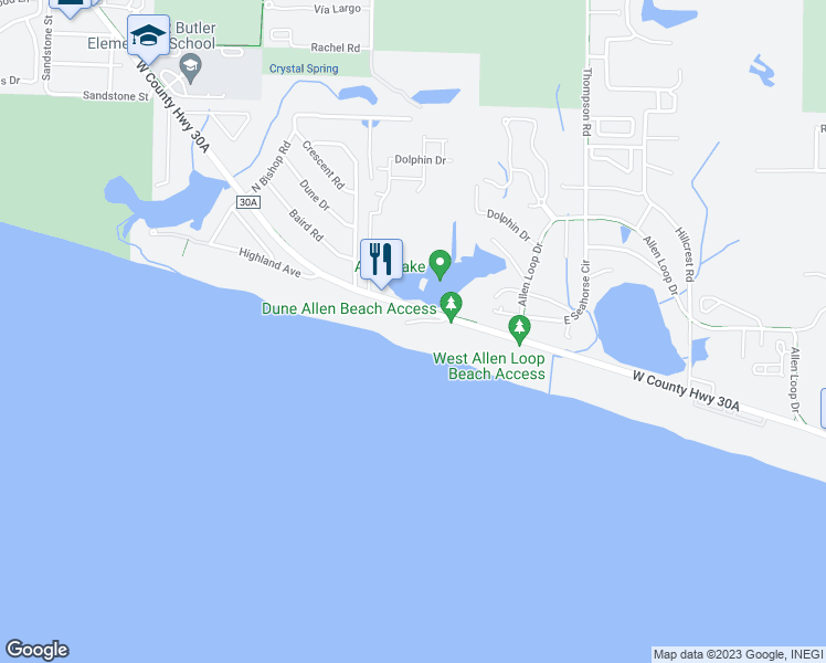 map of restaurants, bars, coffee shops, grocery stores, and more near 89 Fort Panic Road in Santa Rosa Beach