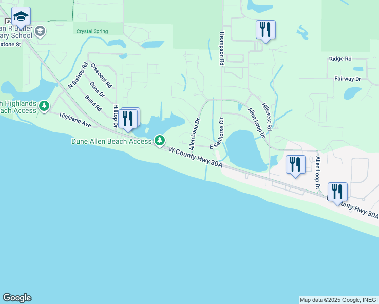 map of restaurants, bars, coffee shops, grocery stores, and more near 1230 Allen Loop Drive in Santa Rosa Beach