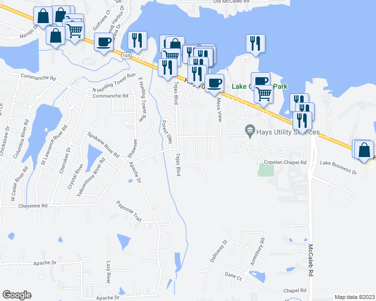 map of restaurants, bars, coffee shops, grocery stores, and more near 271 Indian Falls South in Montgomery
