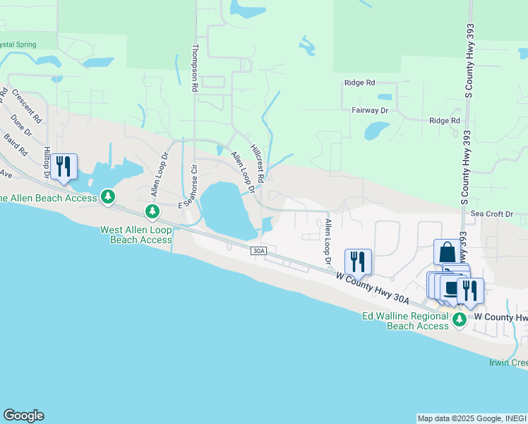 map of restaurants, bars, coffee shops, grocery stores, and more near 146 Lake Causeway in Santa Rosa Beach