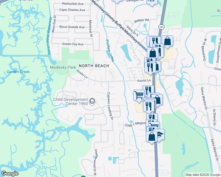 map of restaurants, bars, coffee shops, grocery stores, and more near 1042 Cypress Landing Court in Jacksonville